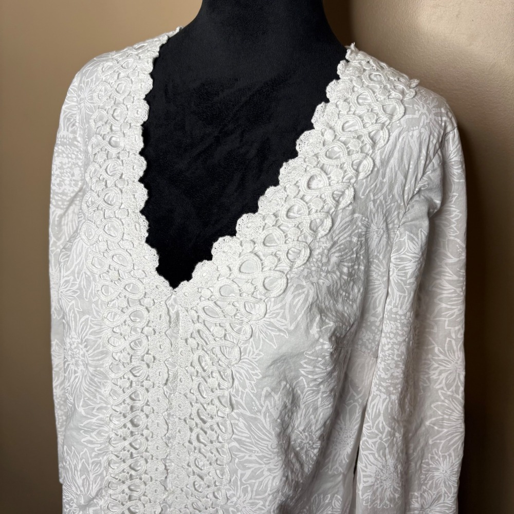 Lilly Pulitzer Women Large White Floral Shift Dress Crochet Lace V-Neck Coastal - Picture 2 of 9